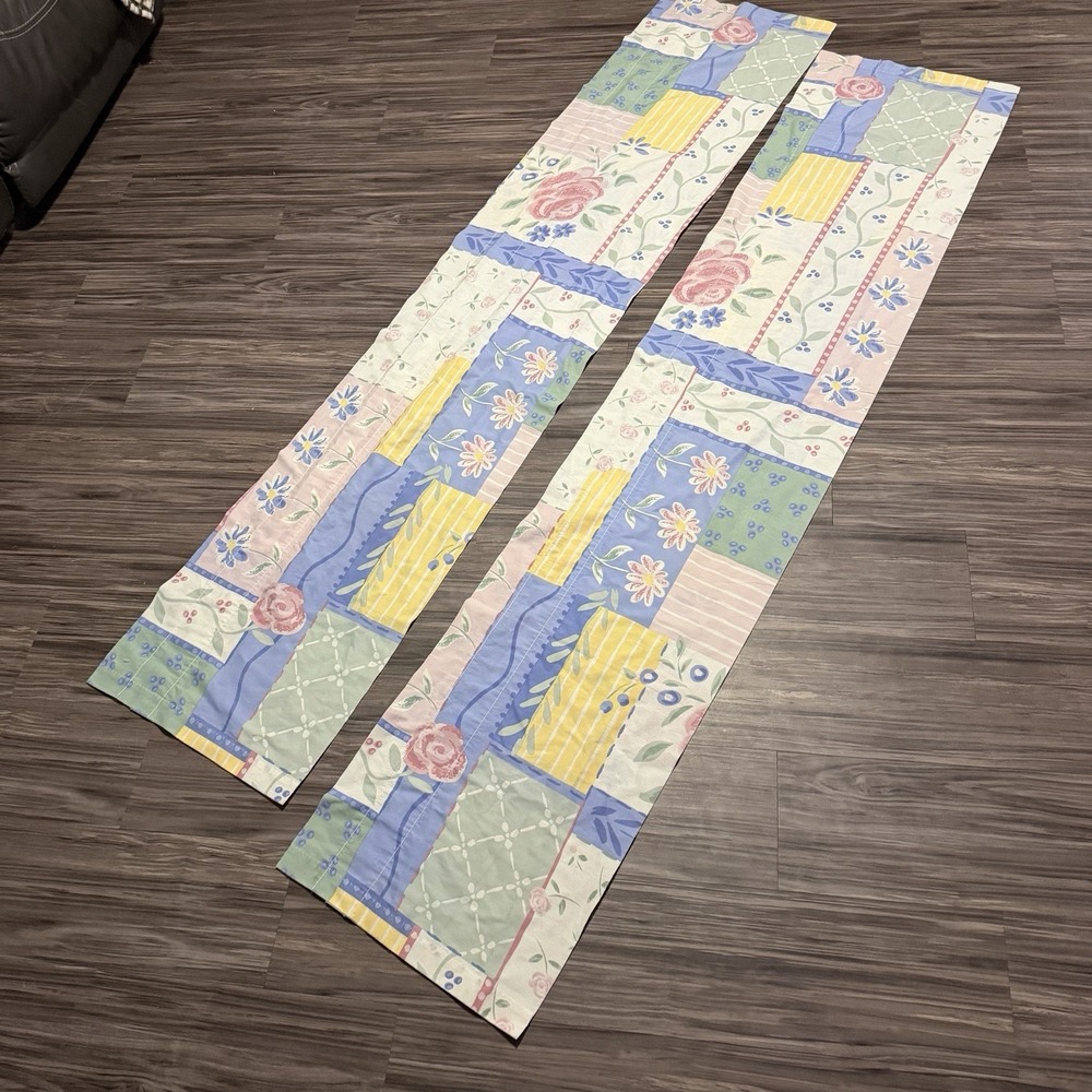 Springs Pastel Patchwork Valance Curtains Set Of 2 84 X 15 Vintage Cottagecore